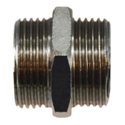 28805 Hex Nipple, 3/8-in Male BSP x 3/8-in Male BSP, Brass, Nickel-Plated