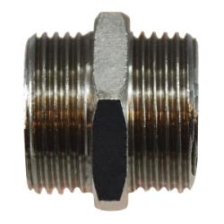 28807 Hex Nipple, 1/2-in Male BSP x 3/8-in Male BSP, Brass, Nickel-Plated