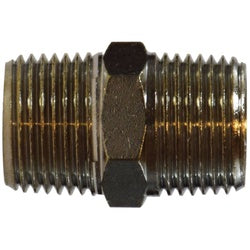 28820 Hex Nipple, 1/8-in Male BSPT x 1/8-in Male BSPT, Brass, Nickel-Plated