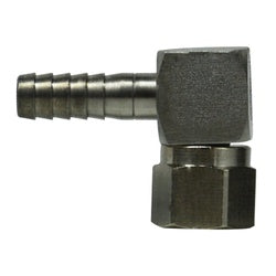 34600 90 deg Swivel Elbow, 1/4 in Hose Barbed x 1/4 in Female 45 deg Flared, Stainless Steel