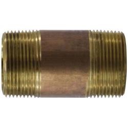 42123 Nipple, 1-1/4 in MPT x 1-1/4 in MPT, 3 in, Brass