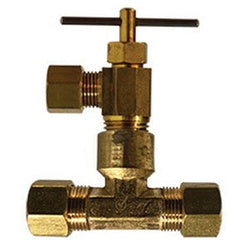 46175LF Needle Valve with Tee, 1/4 x 3/8 in Nominal, Compression x Compression, Brass Body