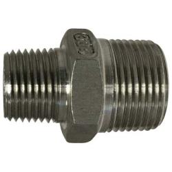 63740 Reducing Hex Nipple, 1/4 in MPT x 1/8 in MPT, Stainless Steel