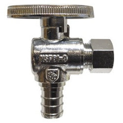 746438 90-deg Angle Supply Stop, 1/2-in PEX x 3/8-in Compression, Brass Body, Chrome-Plated