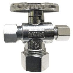 746439 3-Way Supply Stop, 5/8 x 3/8 x 1/4-in Compression, Brass Body, Chrome-Plated