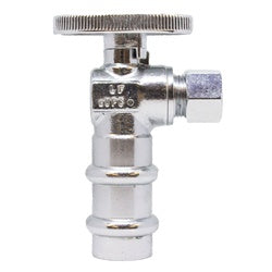 746470 Press Fit 90-deg Angle Supply Stop, 1/2-in Press x 3/8-in Compression, Brass Body, Chrome-Plated