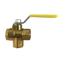 940121 Bottom Outlet Ball Valve, 1/4 in Nominal, FPT, 3-Way -Port/Way, Forged Brass Body