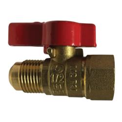 943331 Gas Ball Valve, 3/8 x 1/2 in Nominal, Flared x FIP, 125 psi Pressure, Brass Body