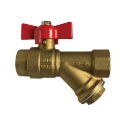 947133 Ball Valve with Y-Strainer, Stamped Stainless Steel Screen, 1/2 in Nominal, Forged Brass Body