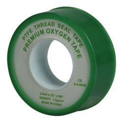 982130 Thread Seal Oxygen Tape, 3.5 mil Thick, 1/2 in W, 260 in L, Green, PTFE, 1.2 g/cc Density