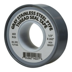 982136 Stainless Steel Thread Seal Tape, 4 mil Thick, 1/2 in W, 520 in L, Gray, PTFE