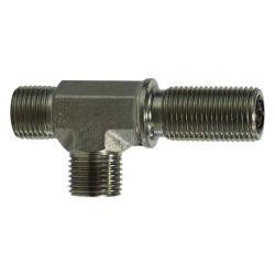 FS270488 Bulkhead Union Run Tee, 1/2-in Male O-Ring Face Seal x 1/4-in Male O-Ring Face Seal, Steel