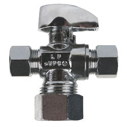 746439MH 3-Way Supply Stop, 5/8 x 3/8 x 1/4-in Compression, Brass Body, Chrome-Plated