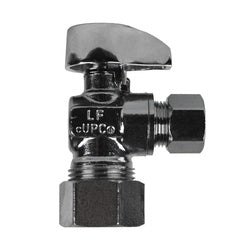 746444MH 90-deg Angle Supply Stop, 5/8-in Compression x 1/2-in Compression, Brass Body, Chrome-Plated