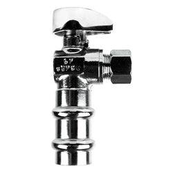 746470MH Press Fit 90-deg Angle Supply Stop, 1/2-in Press x 3/8-in Compression, Brass Body, Chrome-Plated