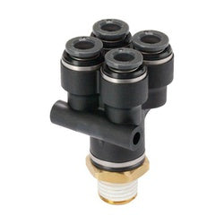 88D0404C Male Double Wye, 1/4-in Male NPT x 1/4-in Push-to-Connect, Composite