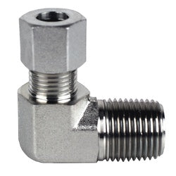 D2501-L12-06 90-deg Elbow, L12 Metric Bite Type x 3/8-in Male NPTF, Steel