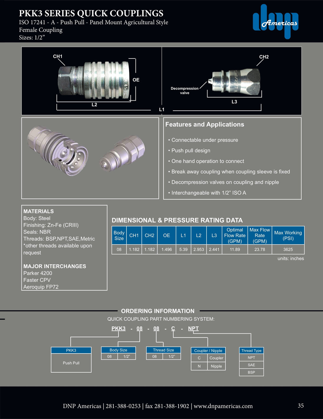 PKK3-08-08C-SAE DNP Americas Quick Coupling
