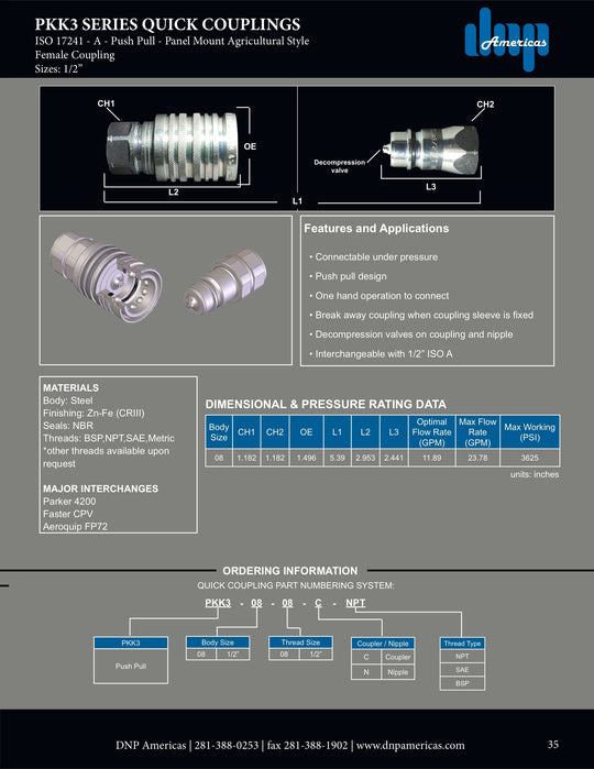 PKK3-08-08C-NPT DNP Americas Quick Coupling