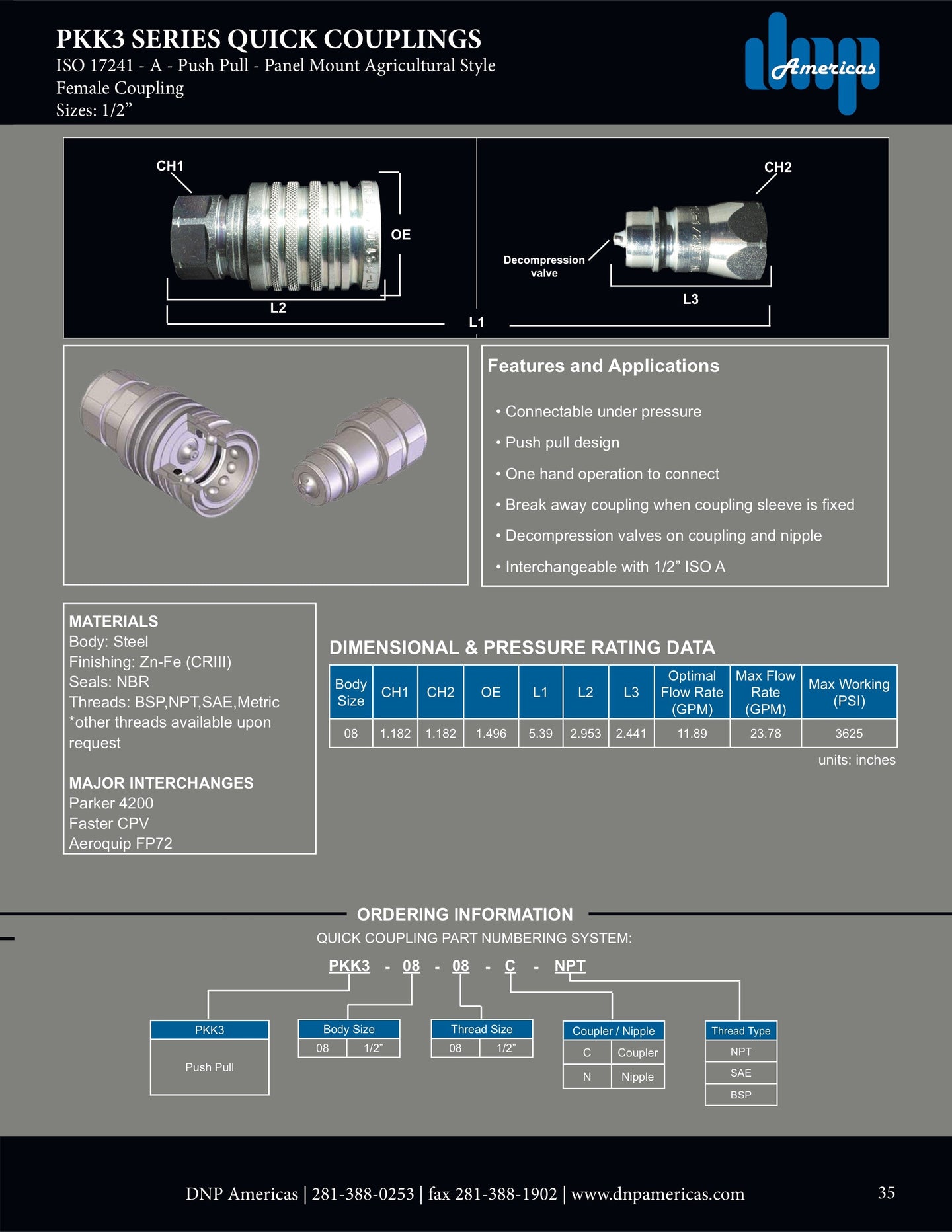 PKK3-08-08N-SAE DNP Americas Quick Coupling
