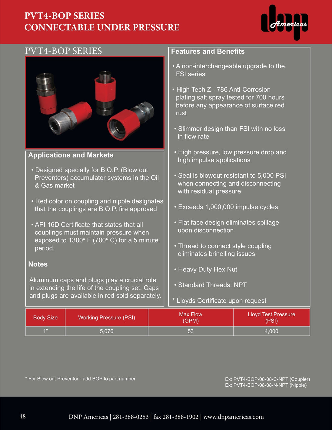 PVT4-BOP-16-16N-NPT DNP Americas Quick Coupling