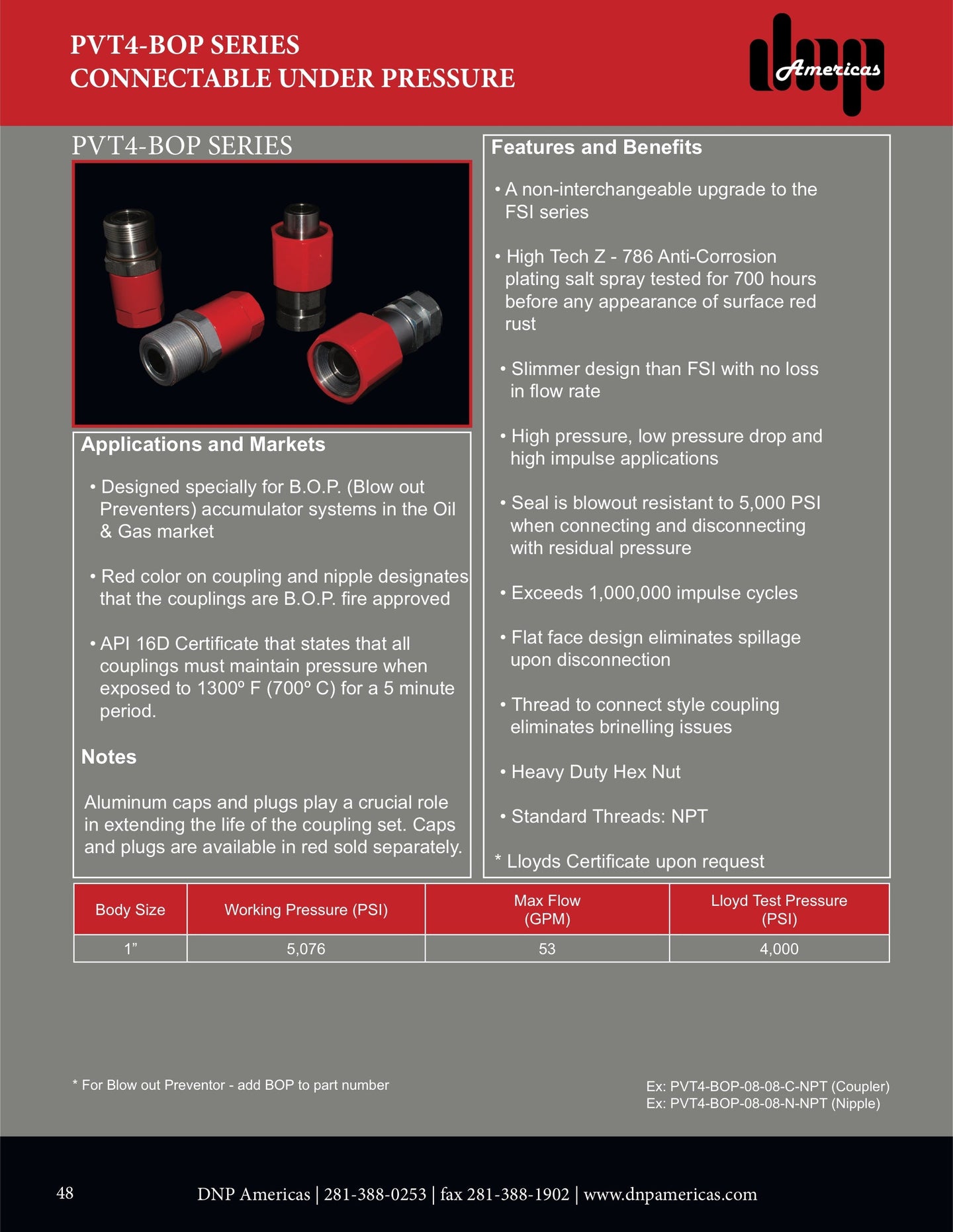 PVT4-BOP-16-16N-NPT DNP Americas Quick Coupling