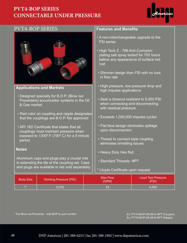 PVT4-BOP-16-16N-NPT DNP Americas Quick Coupling
