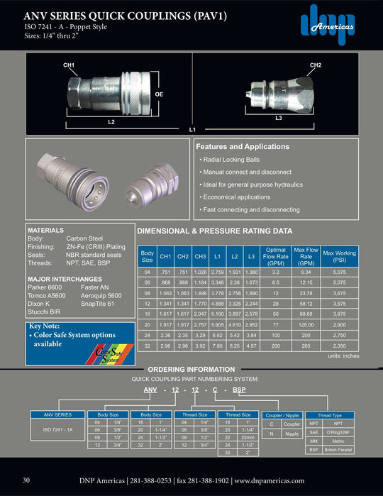 ANV - 06 - 08N - SAE DNP Americas Quick Coupling - GetHydraulics.com