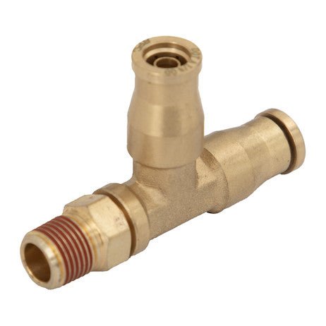 BRT0M25P125S Brass DOT Push - In Swivel Male Run Tee 1/4 Inch Tube O.D. x 1/8 Inch Pipe Thread - GetHydraulics