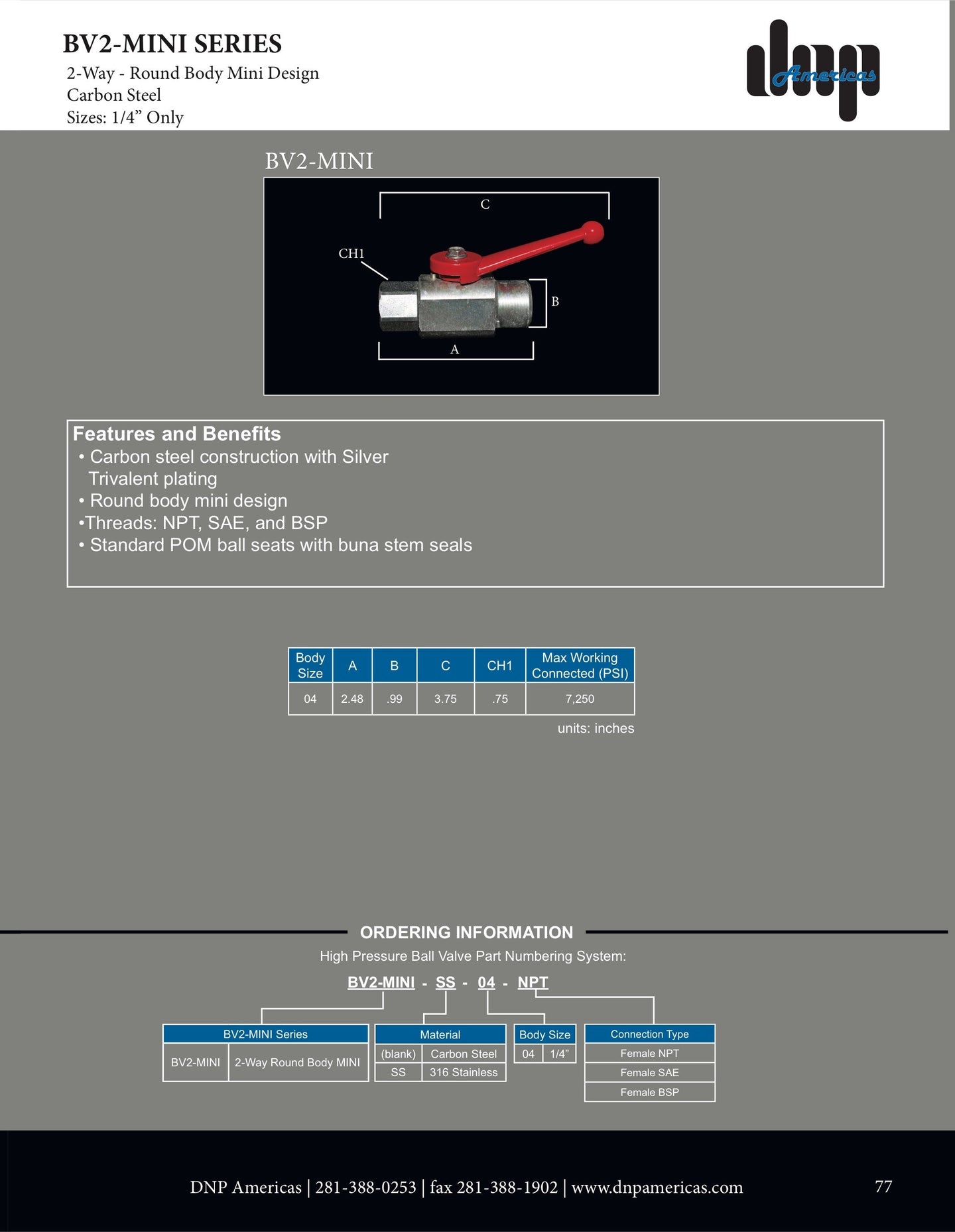 BV2 - Mini - 04 - NPT DNP Americas High Pressure Ball Valve - GetHydraulics.com