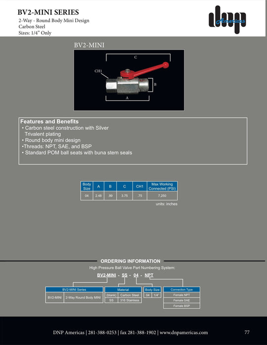 BV2 - Mini - 04 - NPT DNP Americas High Pressure Ball Valve - GetHydraulics.com