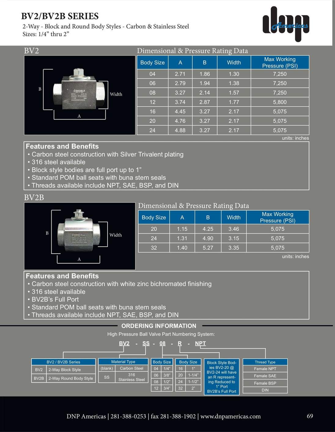 BV2B - 20 - BSP DNP Americas High Pressure Ball Valve - GetHydraulics.com