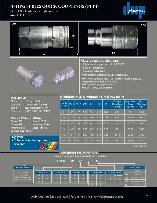 FF - HPG - 10 - 12N - BSP DNP Americas Hydraulic Quick Disconnect Nipple - GetHydraulics.com
