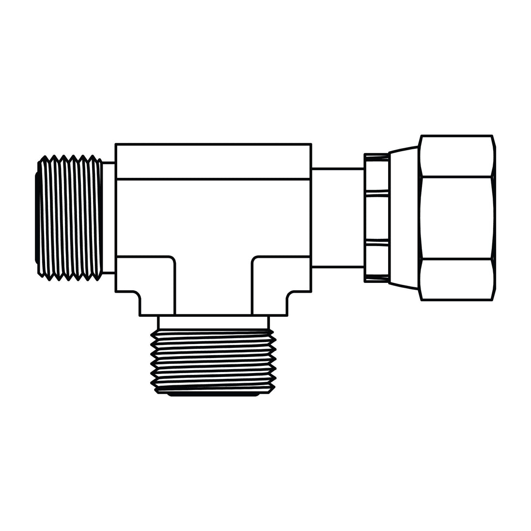 FF6602 - 06 - 06 - 06 ORFS to ORFS Swivel Run Tee - GetHydraulics.com