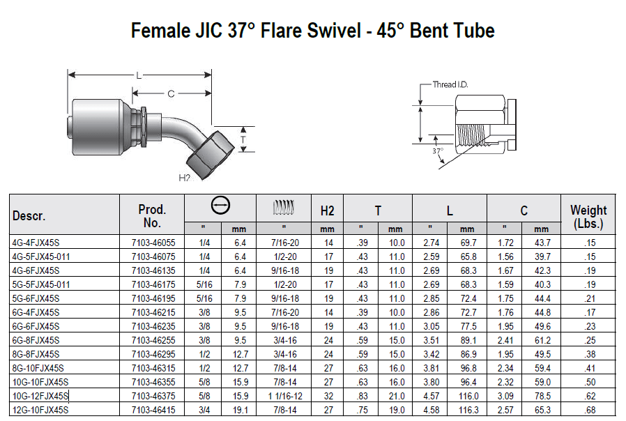 GATES FEMALE JIC 45 DEGREE BEND HOSE ENDS - GetHydraulics