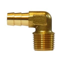 HE1 - 12E 90 - deg Male Elbow, 3/4 - in Hose Barb x 3/4 - in Male NPTF, Brass - GetHydraulics.com