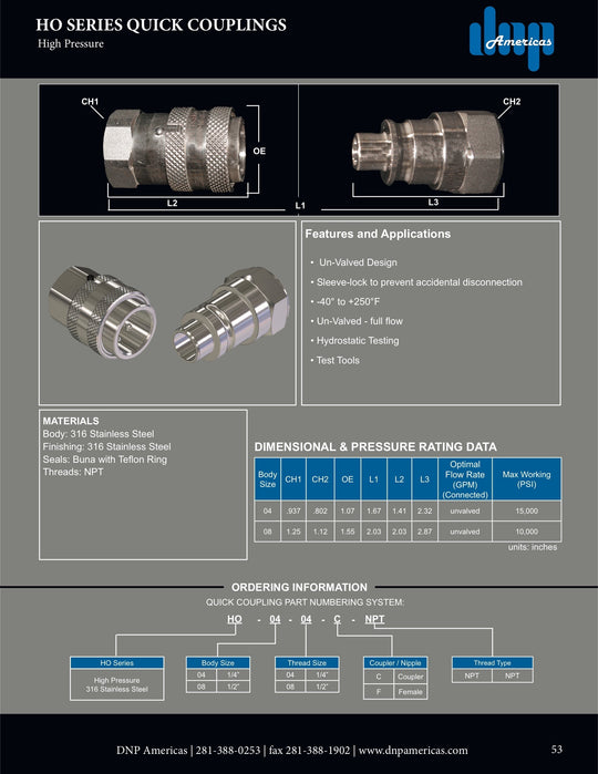 HO - 08 - 06N - NPT DNP Americas Hydraulic Quick Disconnect Nipple - GetHydraulics.com