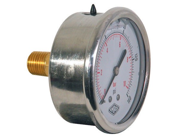HPGCB160 Silicone Filled Pressure Gauge - Center Back Mount 0 - 160 PSI - GetHydraulics