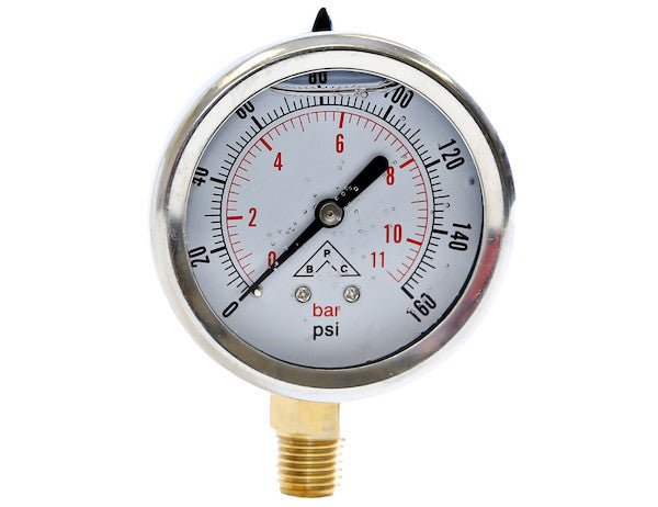 HPGS4 Silicone Filled Pressure Gauge - Stem Mount 0 - 4,000 PSI - GetHydraulics