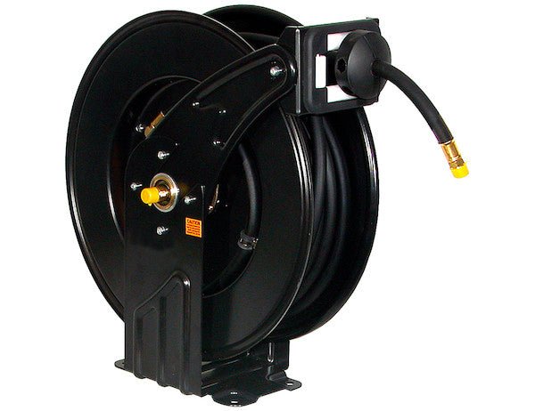 HR1250 1/2 Inch Diameter x 50 Foot Long Black Hose with Black Steel Reel - GetHydraulics