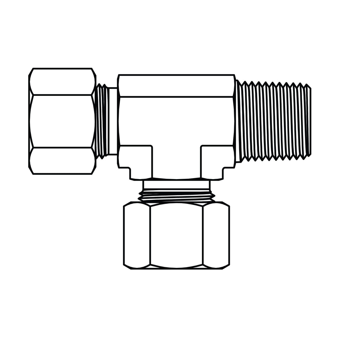 MC6081 - L12 - 06 - L12 Metric Compression Male Stud Run Tee - NPT - GetHydraulics.com