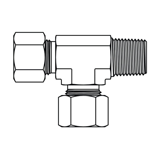 MC6081 - LL06 - 02 - LL06 Metric Compression Male Stud Run Tee - NPT - GetHydraulics.com