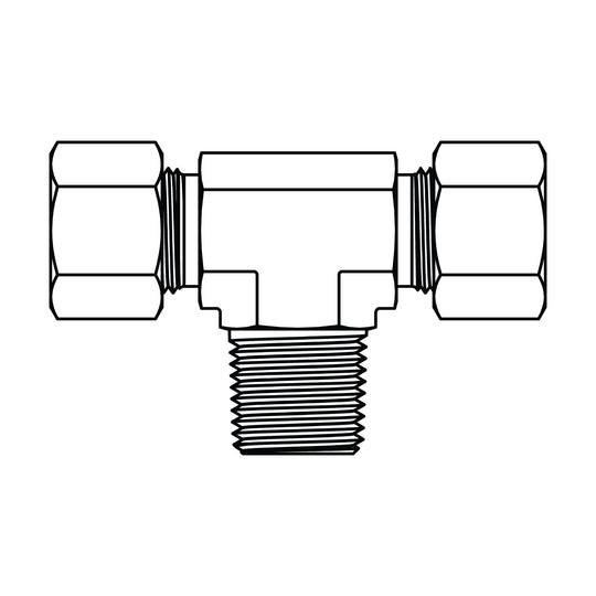 MC6091 - S16 - S16 - 08 Metric Compression Male Stud Branch Tee - NPT - GetHydraulics.com