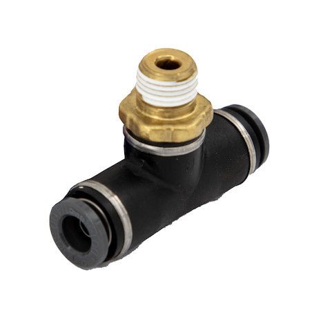 NBT0M25P125S Brass/Poly DOT Push - In Swivel Male Branch Tee 1/4 Inch Tube OD x 1/8 Pipe Thread - GetHydraulics