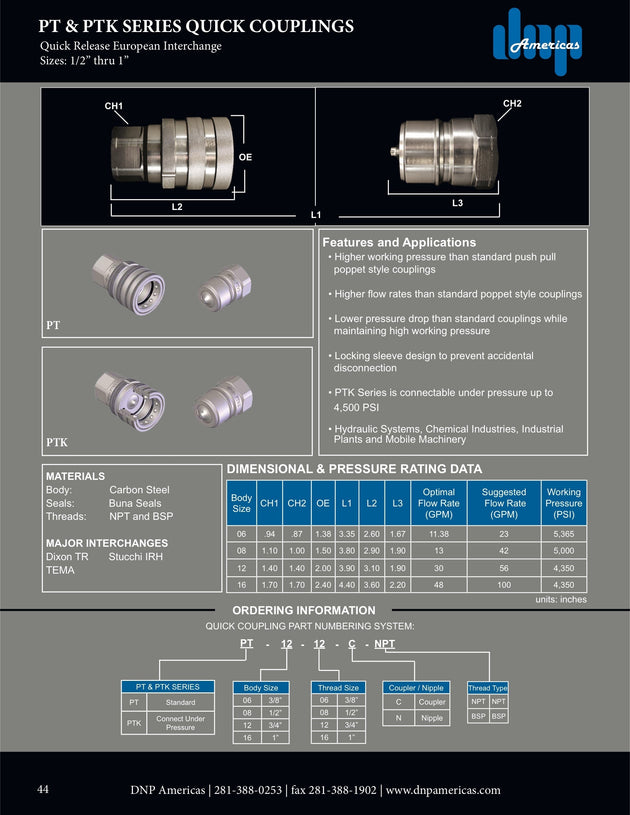 PT - 12 - 12N - BSP DNP Americas Quick Coupling - GetHydraulics.com