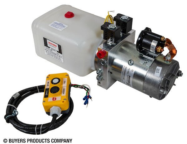 PU642 4 - Way DC Power Unit - Electric Controls Horizontal 0.75 Gallon Poly Reservoir - GetHydraulics