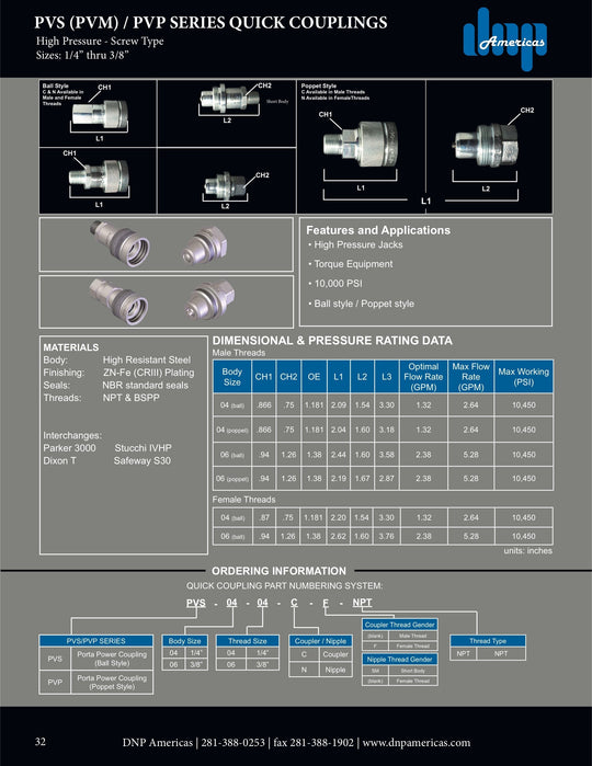 PVS - 06 - 06C - F - BSP DNP Americas Hydraulic Quick Disconnect Coupler - GetHydraulics.com