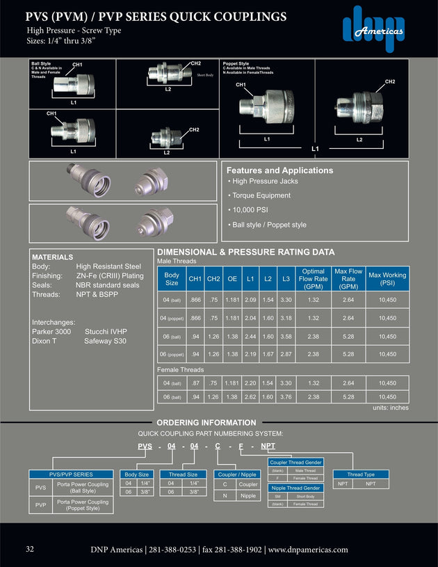 PVS - 06 - 06N - BSP DNP Americas Hydraulic Quick Disconnect Nipple - GetHydraulics.com