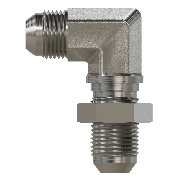 SS - 2701 - LN - 04 - 04 - FG JIC Bulkhead Union Elbow 90 with Locknut - GetHydraulics.com