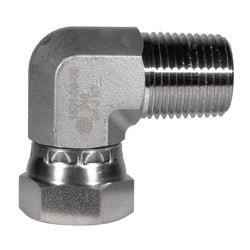SS1501 - 06 - 06 90 - deg Elbow, 3/8 - in Male NPTF x 3/8 - in FNPSM Swivel, Stainless Steel - GetHydraulics.com